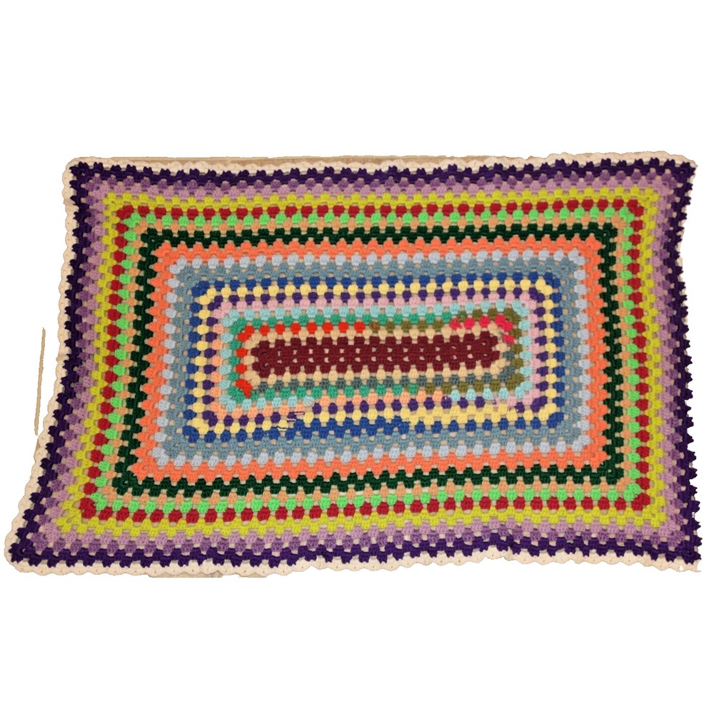 VTG Handmade Crochet Lap Blanket Afghan Rectangle Small Granny Core 29" X 44"